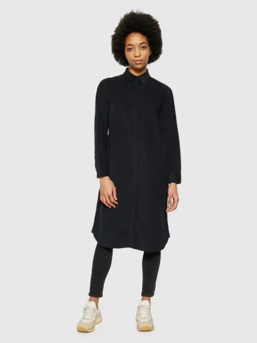 Knowledge Cotton Apparel Corduroy Wales Shirt Dress Balck Jet
