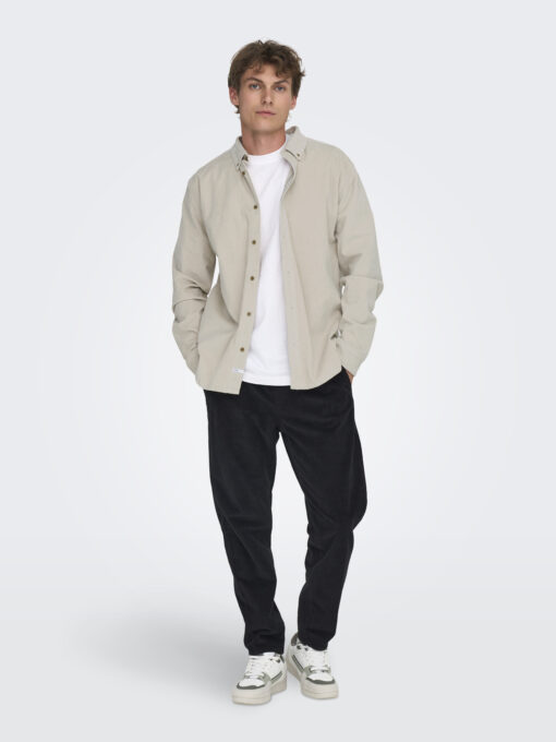 Only & Sons Michael Corduroy Shirt Silver Lining