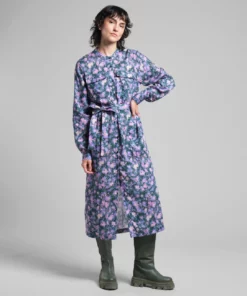 Dedicated Shirt Dress Falsterbo Blurred Flowers Purple