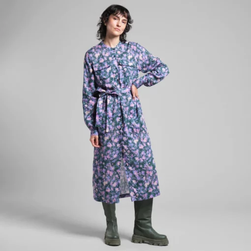 Dedicated Shirt Dress Falsterbo Blurred Flowers Purple