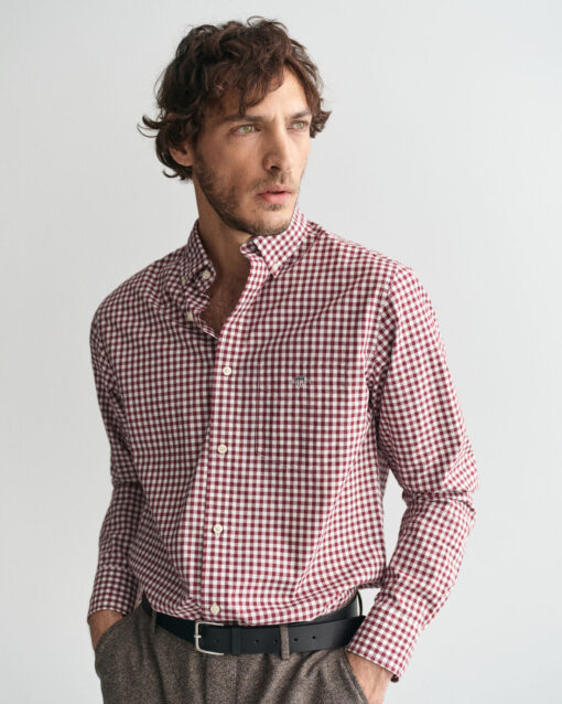 Gant Classic Poplin Gingham Shirt Wine Red