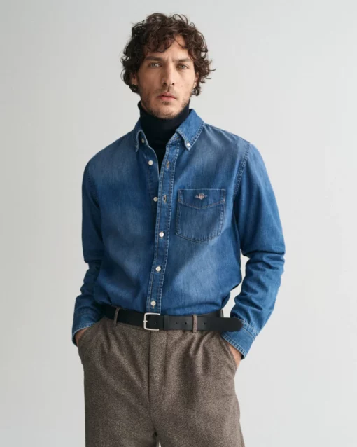 Gant Reg Denim Shirt Mid Blue Worn In