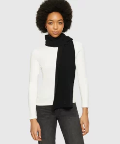 Knowledge Cotton Apparel Rib Knit Wool Scarf Black Jet