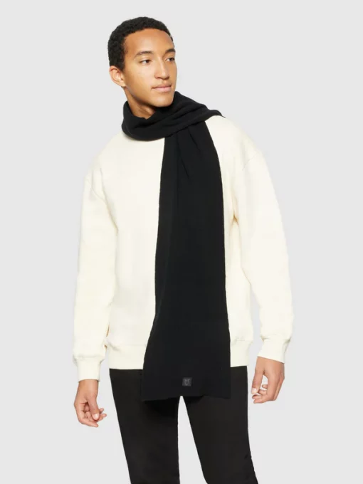 Knowledge Cotton Apparel Rib Knit Wool Scarf Black Jet