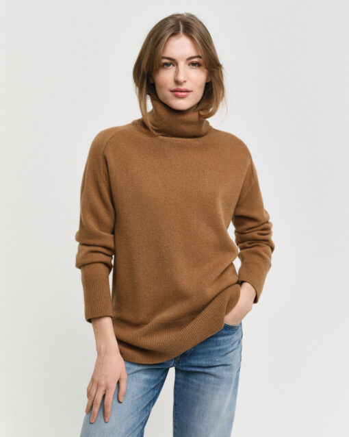 Gant Woman Herringbone Detail Rollneck Cocao Brown