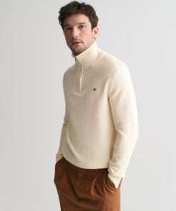 Gant Cotton MIcro Textured Half Zip Cream
