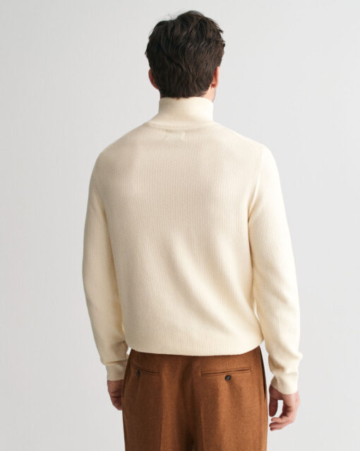 Gant Cotton MIcro Textured Half Zip Cream