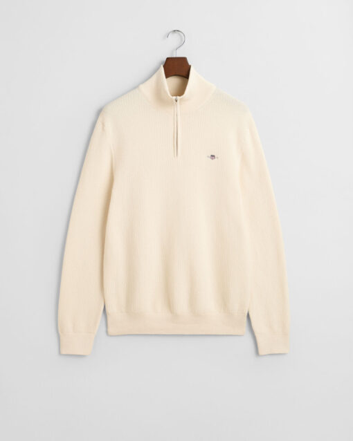 Gant Cotton MIcro Textured Half Zip Cream