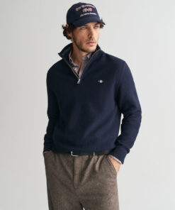 Gant Cotton MIcro Textured Half Zip Evening Blue