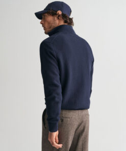 Gant Cotton MIcro Textured Half Zip Evening Blue