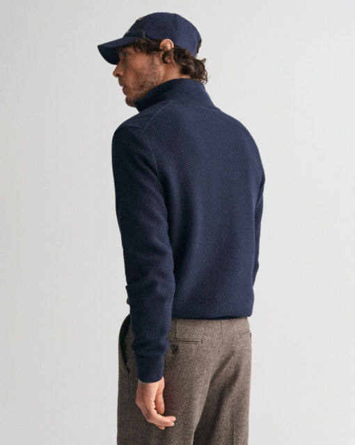 Gant Cotton MIcro Textured Half Zip Evening Blue