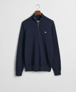 Gant Cotton MIcro Textured Half Zip Evening Blue