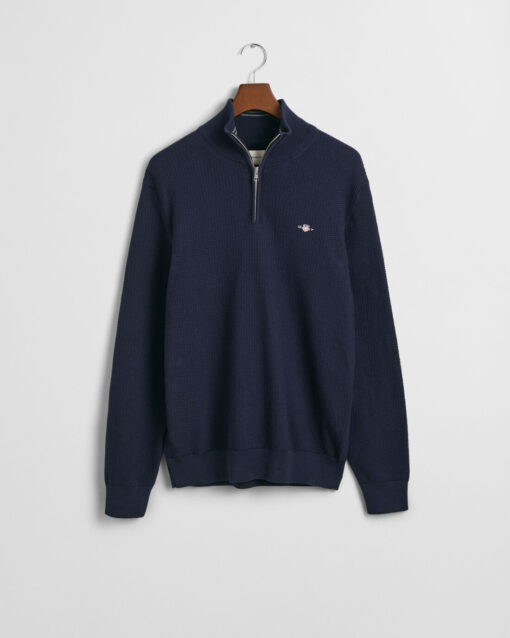 Gant Cotton MIcro Textured Half Zip Evening Blue