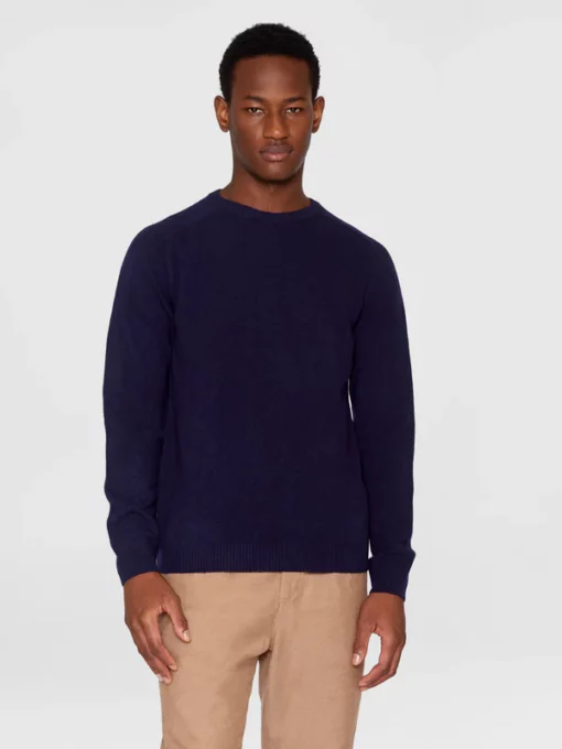 Knowledge Cotton Apparel Lambswool Knit Total Eclipse