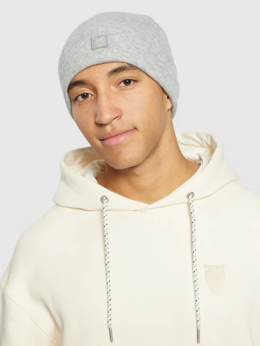 Knowledge Cotton Apparel Leaf Organic Wool Beanie Grey Melange