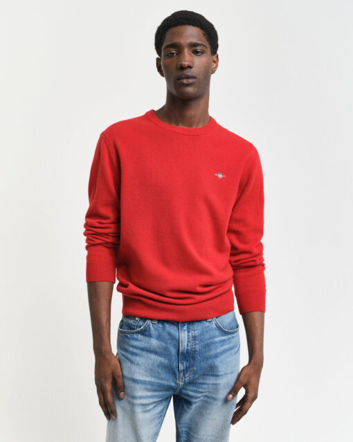 Gant Superfine Lambswool Crew Neck Jumper Bright Red