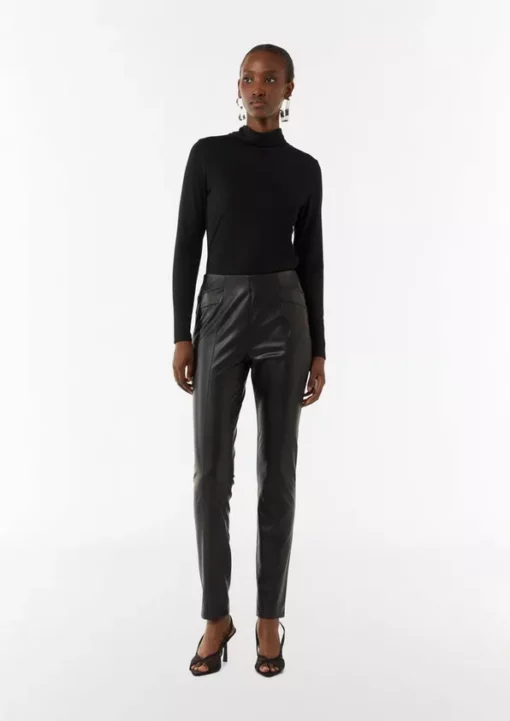 Comma, Faux Leather Trousers Black