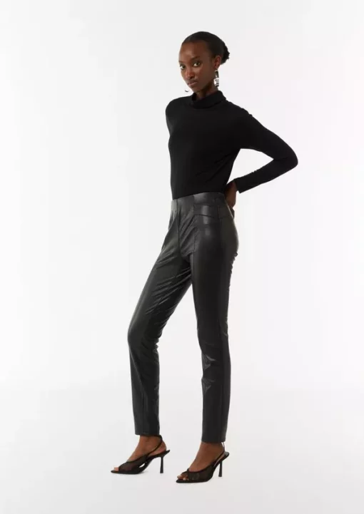 Comma, Faux Leather Trousers Black