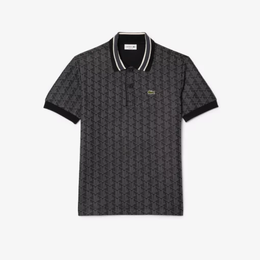Lacoste Classic Fit Monogram Jaquard Polo Shirt Black/Dark Grey