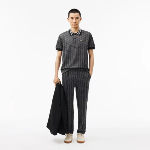 Lacoste Classic Fit Monogram Jaquard Polo Shirt Black/Dark Grey