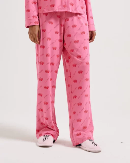 Juicy Couture Estelle & Nolan Pyjama Set Pink & Red Crown Print