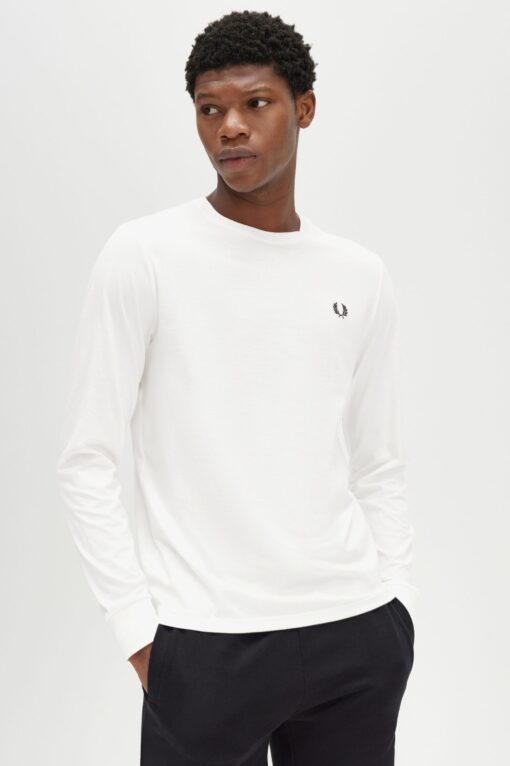 Fred Perry Long Sleeve Crew Neck T-shirt Snow White