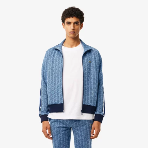 Lacoste Paris Jaquard Monogram Zipped Sweatshirt Light Blue/Blue
