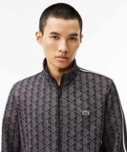 Lacoste Paris Jaquard Monogram Zipped Sweatshirt Black/Dark Grey