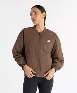New Balance Graphic Woven Bomber Jacket Dark Mushroom
