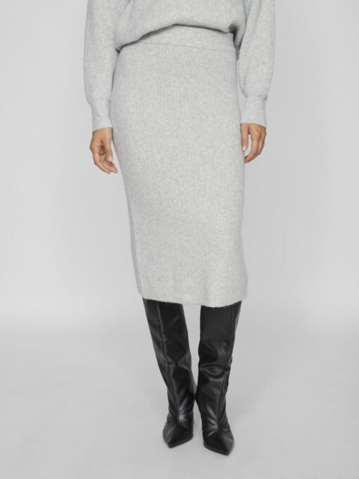 Vila Kachel Knit Pencil Skirt Light Grey Melange