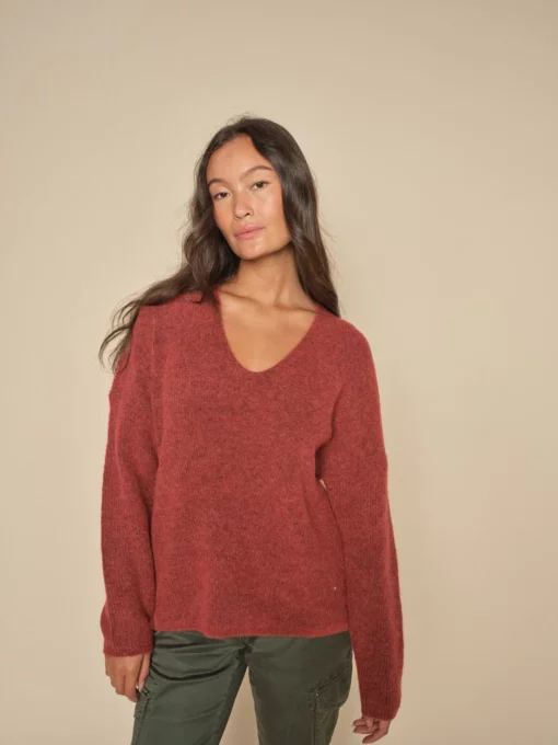 Mos Mosh Thora V-Neck Knit Garnet