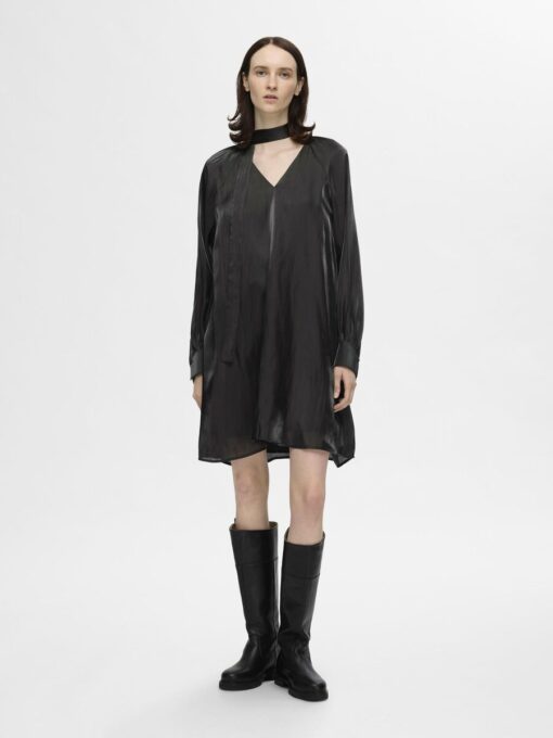 Selected Femme Farina Short V-Neck Dress Black