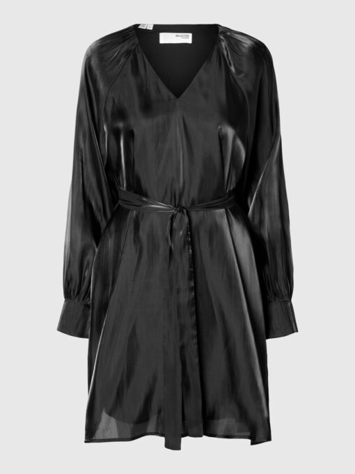 Selected Femme Farina Short V-Neck Dress Black