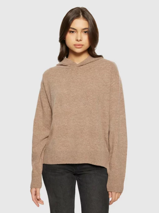 Knowledge Cotton Apparel Lamswool Hood Knit Kelp Melange