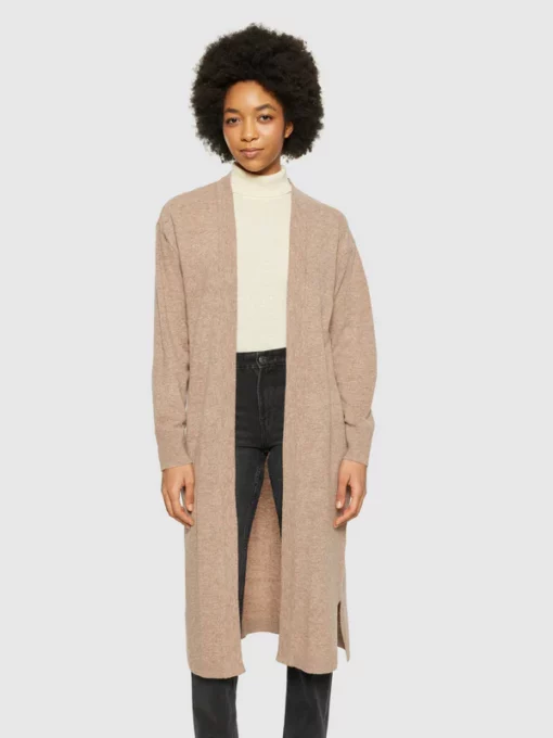 Knowledge Cotton Apparel Lambswool Long Cardigan Kelp Melange