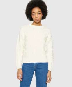 Knowledge Cotton Apparel Cotton Cable Crew Neck Egret