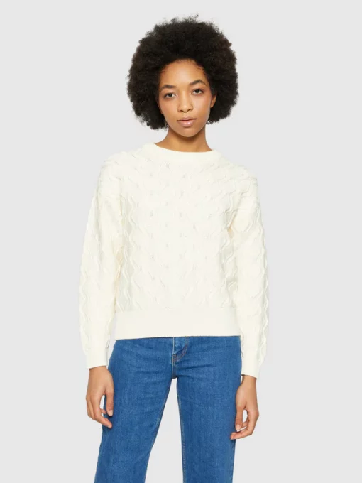 Knowledge Cotton Apparel Cotton Cable Crew Neck Egret