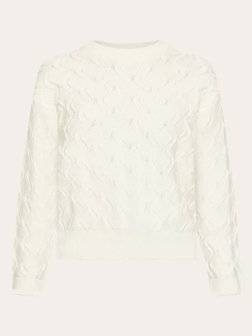 Knowledge Cotton Apparel Cotton Cable Crew Neck Egret