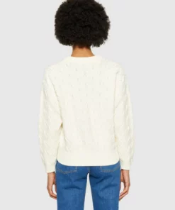Knowledge Cotton Apparel Cotton Cable Crew Neck Egret