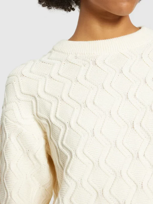 Knowledge Cotton Apparel Cotton Cable Crew Neck Egret