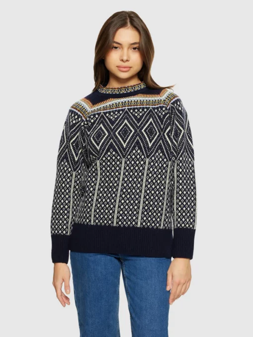 Knowledge Cotton Apparel Fair Isle Lambswool Sweater Blue