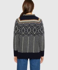 Knowledge Cotton Apparel Fair Isle Lambswool Sweater Blue