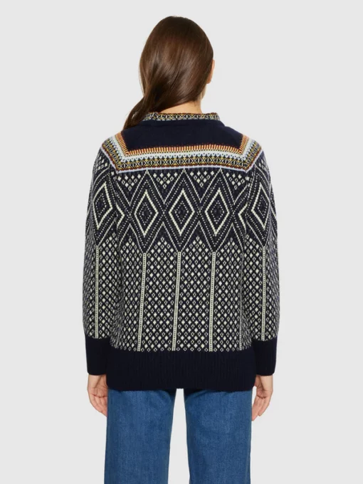 Knowledge Cotton Apparel Fair Isle Lambswool Sweater Blue