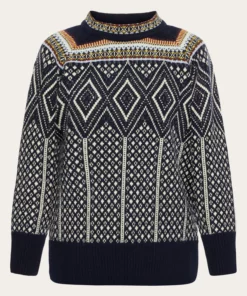 Knowledge Cotton Apparel Fair Isle Lambswool Sweater Blue