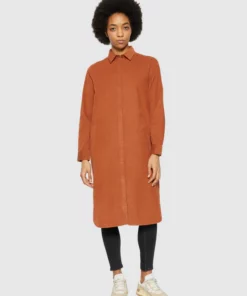 Knowledge Cotton Apparel Corduroy Wales Shirt Dress Mocha Bisque
