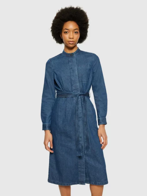 Knowledge Cotton Apparel Denim Shirt Dress Dark Blue Denim