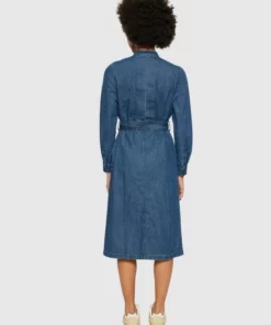 Knowledge Cotton Apparel Denim Shirt Dress Dark Blue Denim