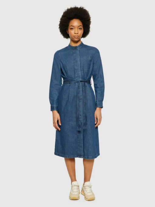 Knowledge Cotton Apparel Denim Shirt Dress Dark Blue Denim