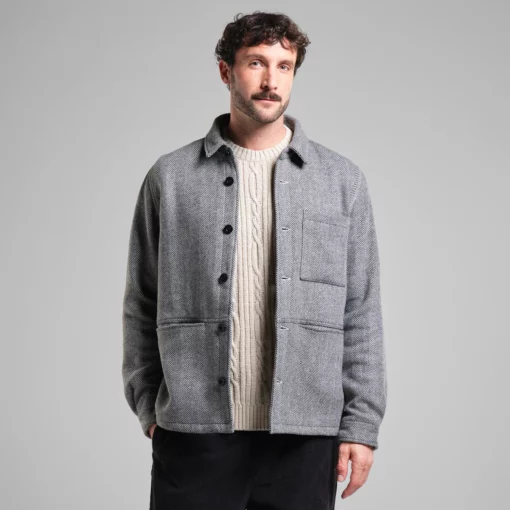 Dedicated Wool Jacket Fagersta Herringbone Black