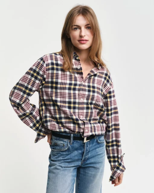 Gant Unisex Fit Flannel Plaid Shirt Cream